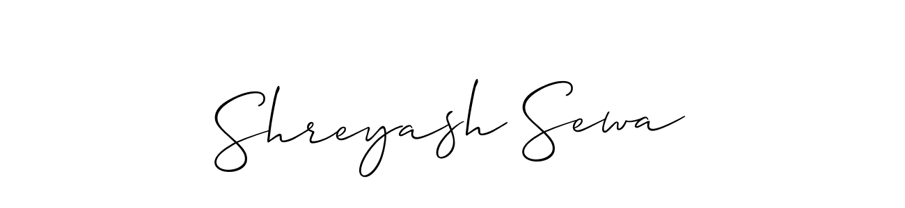 Make a beautiful signature design for name Shreyash Sewa. With this signature (Allison_Script) style, you can create a handwritten signature for free. Shreyash Sewa signature style 2 images and pictures png