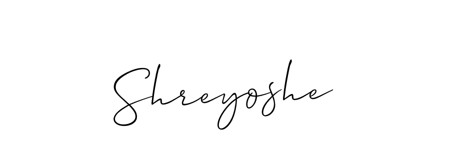 The best way (Allison_Script) to make a short signature is to pick only two or three words in your name. The name Shreyoshe include a total of six letters. For converting this name. Shreyoshe signature style 2 images and pictures png