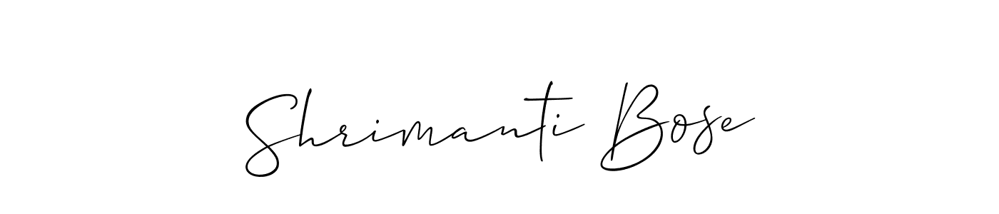 The best way (Allison_Script) to make a short signature is to pick only two or three words in your name. The name Shrimanti Bose include a total of six letters. For converting this name. Shrimanti Bose signature style 2 images and pictures png