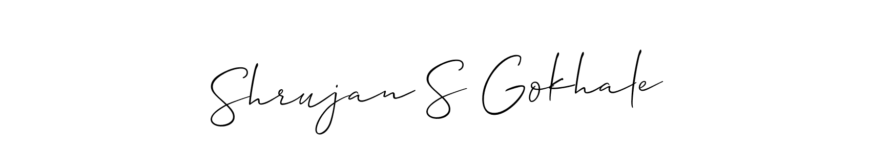 The best way (Allison_Script) to make a short signature is to pick only two or three words in your name. The name Shrujan S Gokhale include a total of six letters. For converting this name. Shrujan S Gokhale signature style 2 images and pictures png