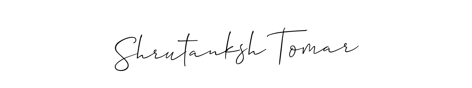 The best way (Allison_Script) to make a short signature is to pick only two or three words in your name. The name Shrutanksh Tomar include a total of six letters. For converting this name. Shrutanksh Tomar signature style 2 images and pictures png