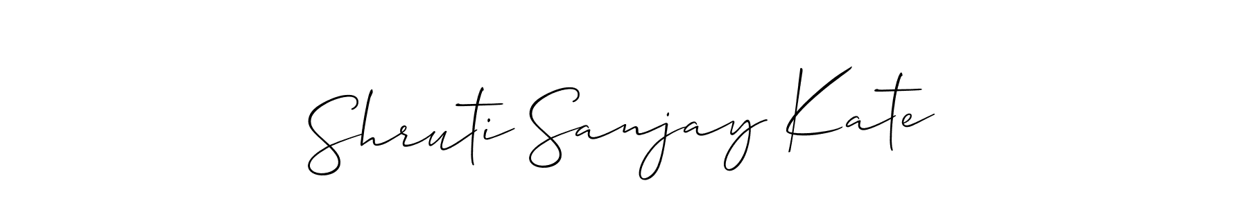 The best way (Allison_Script) to make a short signature is to pick only two or three words in your name. The name Shruti Sanjay Kate include a total of six letters. For converting this name. Shruti Sanjay Kate signature style 2 images and pictures png
