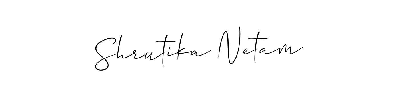 You should practise on your own different ways (Allison_Script) to write your name (Shrutika Netam) in signature. don't let someone else do it for you. Shrutika Netam signature style 2 images and pictures png