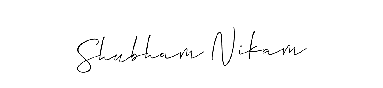 How to make Shubham Nikam name signature. Use Allison_Script style for creating short signs online. This is the latest handwritten sign. Shubham Nikam signature style 2 images and pictures png