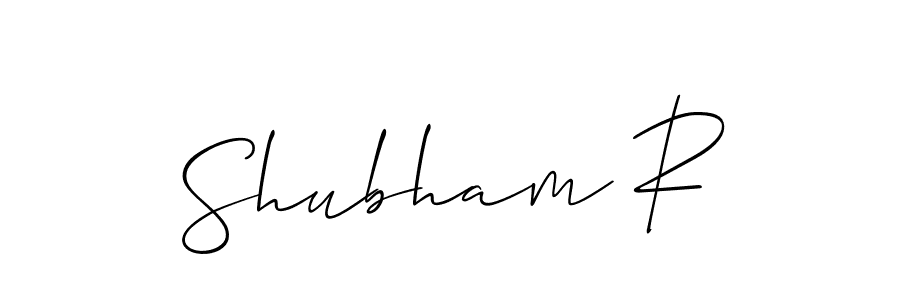 The best way (Allison_Script) to make a short signature is to pick only two or three words in your name. The name Shubham R include a total of six letters. For converting this name. Shubham R signature style 2 images and pictures png