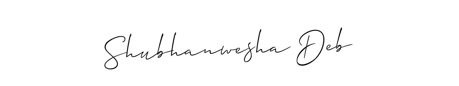 The best way (Allison_Script) to make a short signature is to pick only two or three words in your name. The name Shubhanwesha Deb include a total of six letters. For converting this name. Shubhanwesha Deb signature style 2 images and pictures png