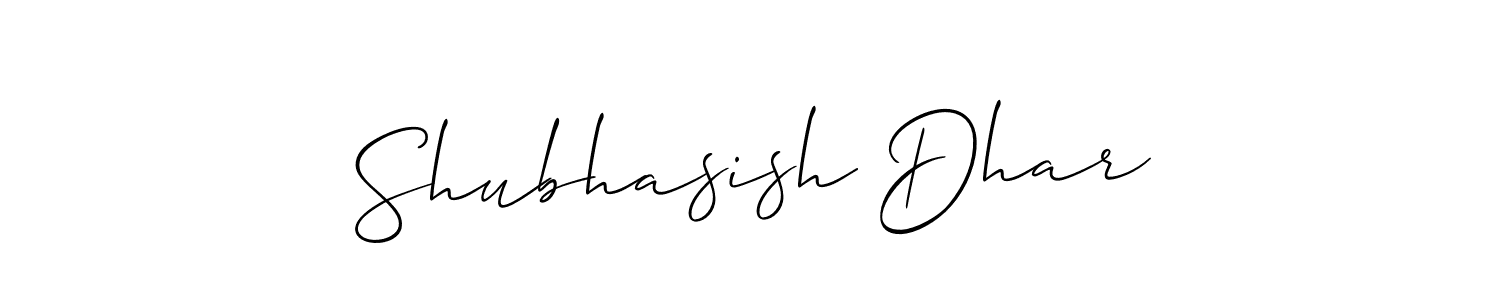 The best way (Allison_Script) to make a short signature is to pick only two or three words in your name. The name Shubhasish Dhar include a total of six letters. For converting this name. Shubhasish Dhar signature style 2 images and pictures png