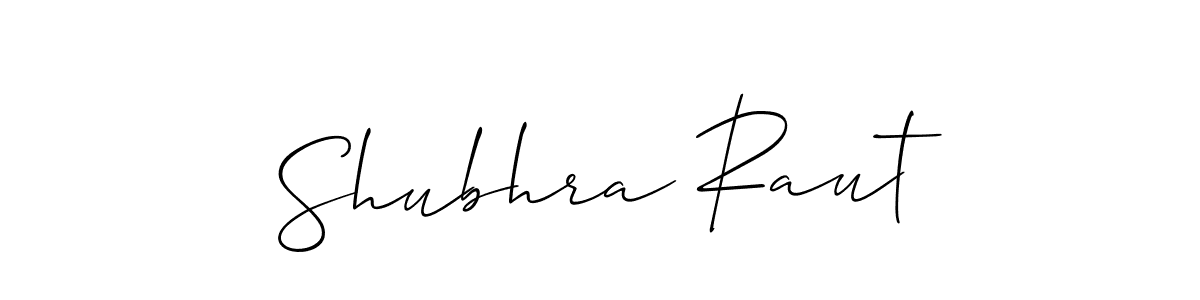 The best way (Allison_Script) to make a short signature is to pick only two or three words in your name. The name Shubhra Raut include a total of six letters. For converting this name. Shubhra Raut signature style 2 images and pictures png