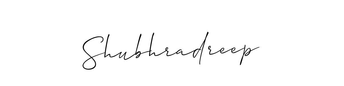 The best way (Allison_Script) to make a short signature is to pick only two or three words in your name. The name Shubhradreep include a total of six letters. For converting this name. Shubhradreep signature style 2 images and pictures png
