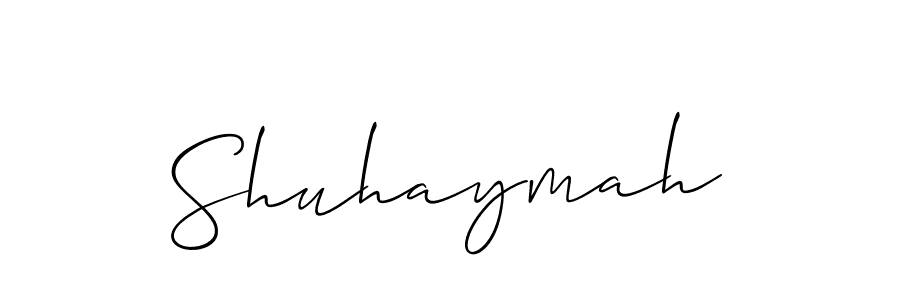 Allison_Script is a professional signature style that is perfect for those who want to add a touch of class to their signature. It is also a great choice for those who want to make their signature more unique. Get Shuhaymah name to fancy signature for free. Shuhaymah signature style 2 images and pictures png