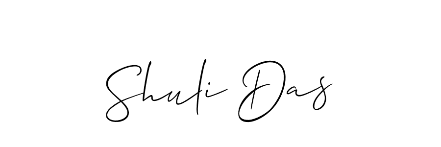 The best way (Allison_Script) to make a short signature is to pick only two or three words in your name. The name Shuli Das include a total of six letters. For converting this name. Shuli Das signature style 2 images and pictures png