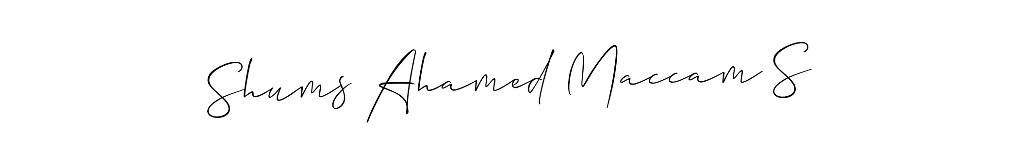 Also You can easily find your signature by using the search form. We will create Shums Ahamed Maccam S name handwritten signature images for you free of cost using Allison_Script sign style. Shums Ahamed Maccam S signature style 2 images and pictures png