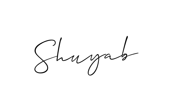 Make a short Shuyab signature style. Manage your documents anywhere anytime using Allison_Script. Create and add eSignatures, submit forms, share and send files easily. Shuyab signature style 2 images and pictures png