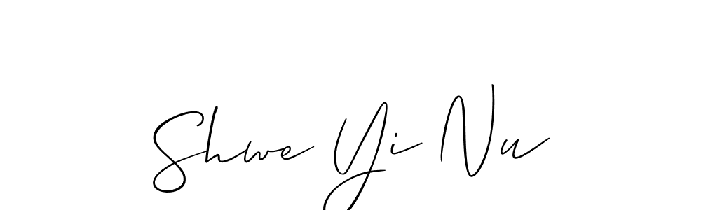if you are searching for the best signature style for your name Shwe Yi Nu. so please give up your signature search. here we have designed multiple signature styles  using Allison_Script. Shwe Yi Nu signature style 2 images and pictures png
