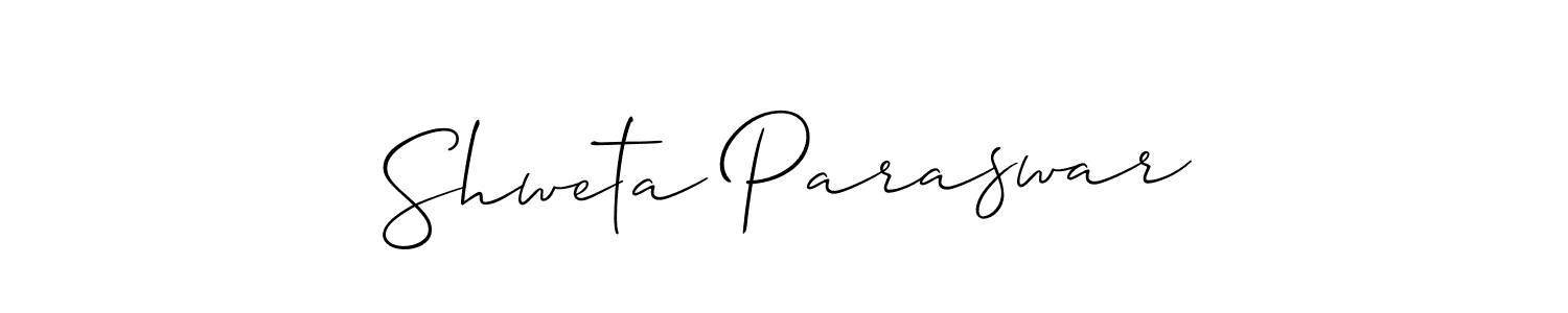 The best way (Allison_Script) to make a short signature is to pick only two or three words in your name. The name Shweta Paraswar include a total of six letters. For converting this name. Shweta Paraswar signature style 2 images and pictures png