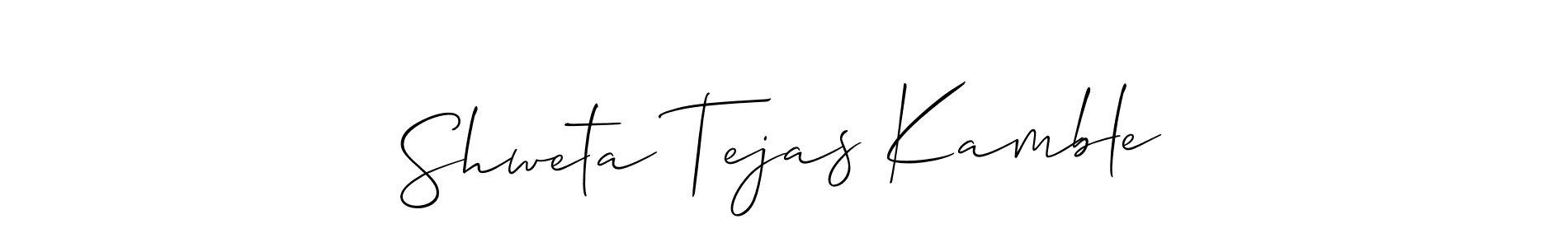 The best way (Allison_Script) to make a short signature is to pick only two or three words in your name. The name Shweta Tejas Kamble include a total of six letters. For converting this name. Shweta Tejas Kamble signature style 2 images and pictures png