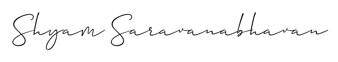 A stylish, flowing autograph style designed for name Shyam Saravanabhavan using Allison_Script typography. Perfect for digital creative projects. Shyam Saravanabhavan signature style 2 images and pictures png