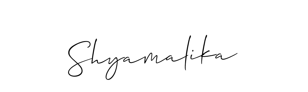 The best way (Allison_Script) to make a short signature is to pick only two or three words in your name. The name Shyamalika include a total of six letters. For converting this name. Shyamalika signature style 2 images and pictures png