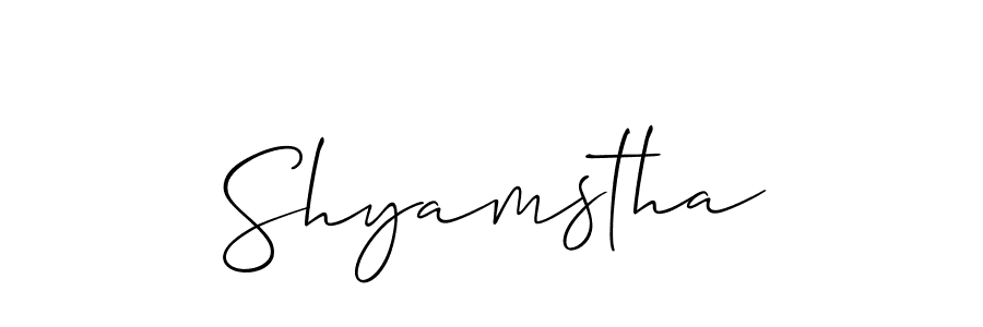 Allison_Script is a professional signature style that is perfect for those who want to add a touch of class to their signature. It is also a great choice for those who want to make their signature more unique. Get Shyamstha name to fancy signature for free. Shyamstha signature style 2 images and pictures png