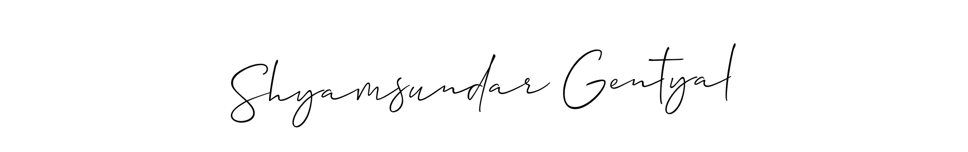 Create a beautiful signature design for name Shyamsundar Gentyal. With this signature (Allison_Script) fonts, you can make a handwritten signature for free. Shyamsundar Gentyal signature style 2 images and pictures png