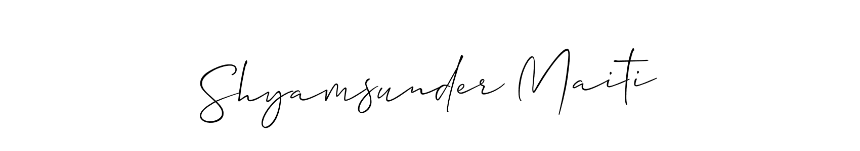 The best way (Allison_Script) to make a short signature is to pick only two or three words in your name. The name Shyamsunder Maiti include a total of six letters. For converting this name. Shyamsunder Maiti signature style 2 images and pictures png