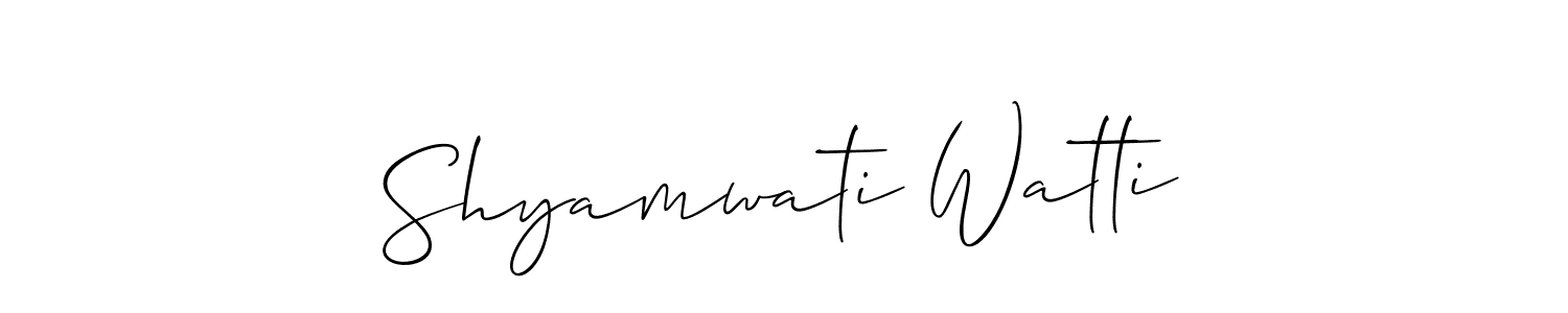Allison_Script is a professional signature style that is perfect for those who want to add a touch of class to their signature. It is also a great choice for those who want to make their signature more unique. Get Shyamwati Watti name to fancy signature for free. Shyamwati Watti signature style 2 images and pictures png