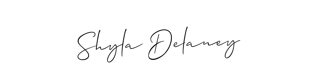 How to make Shyla Delaney name signature. Use Allison_Script style for creating short signs online. This is the latest handwritten sign. Shyla Delaney signature style 2 images and pictures png