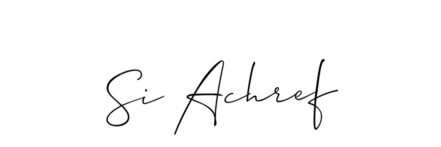 The best way (Allison_Script) to make a short signature is to pick only two or three words in your name. The name Si Achref include a total of six letters. For converting this name. Si Achref signature style 2 images and pictures png