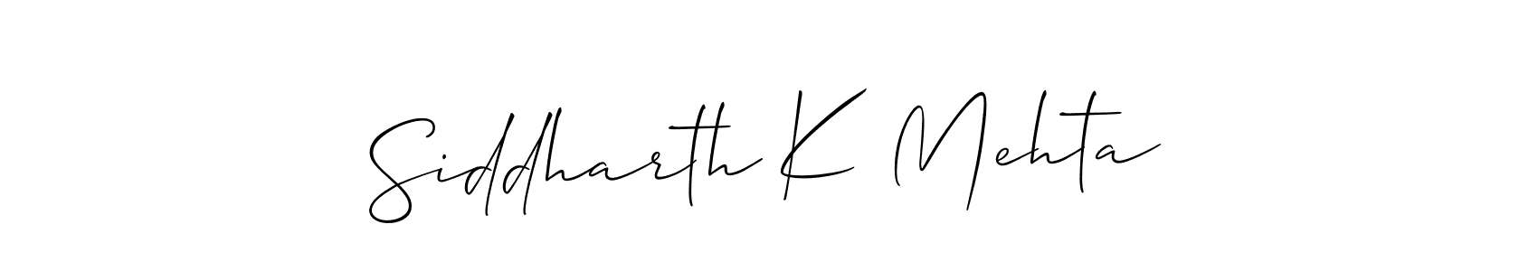 Also we have Siddharth K Mehta name is the best signature style. Create professional handwritten signature collection using Allison_Script autograph style. Siddharth K Mehta signature style 2 images and pictures png