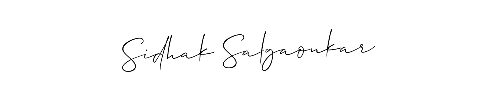 The best way (Allison_Script) to make a short signature is to pick only two or three words in your name. The name Sidhak Salgaonkar include a total of six letters. For converting this name. Sidhak Salgaonkar signature style 2 images and pictures png