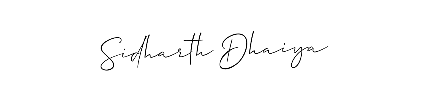 Make a short Sidharth Dhaiya signature style. Manage your documents anywhere anytime using Allison_Script. Create and add eSignatures, submit forms, share and send files easily. Sidharth Dhaiya signature style 2 images and pictures png