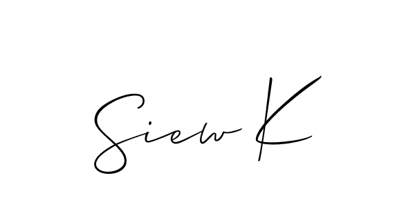 Design your own signature with our free online signature maker. With this signature software, you can create a handwritten (Allison_Script) signature for name Siew K. Siew K signature style 2 images and pictures png