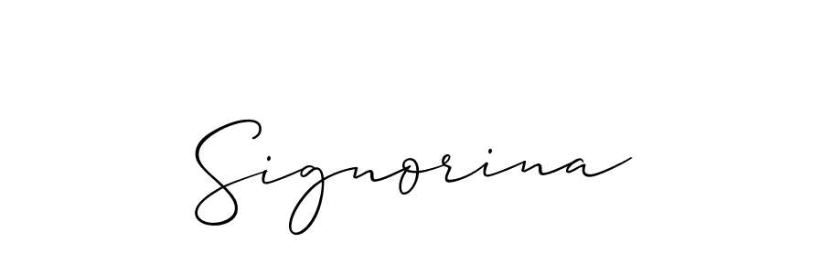Use a signature maker to create a handwritten signature online. With this signature software, you can design (Allison_Script) your own signature for name Signorina. Signorina signature style 2 images and pictures png