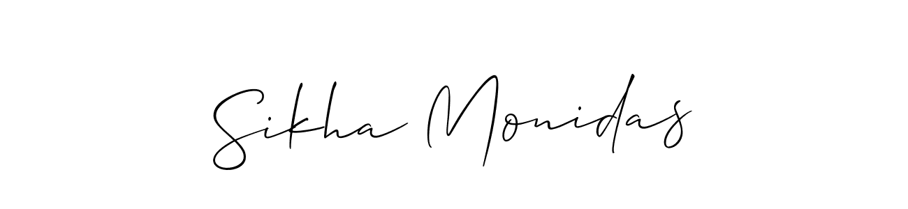Make a beautiful signature design for name Sikha Monidas. With this signature (Allison_Script) style, you can create a handwritten signature for free. Sikha Monidas signature style 2 images and pictures png