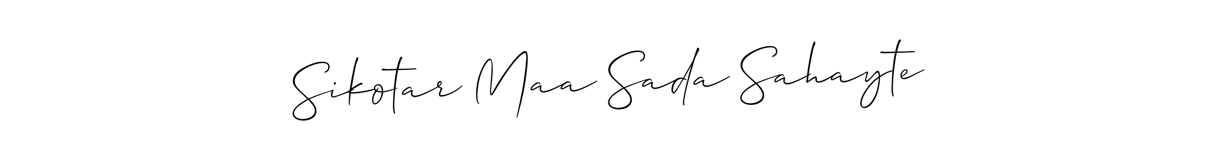 Check out images of Autograph of Sikotar Maa Sada Sahayte name. Actor Sikotar Maa Sada Sahayte Signature Style. Allison_Script is a professional sign style online. Sikotar Maa Sada Sahayte signature style 2 images and pictures png