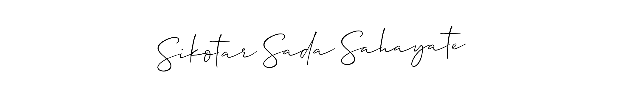 The best way (Allison_Script) to make a short signature is to pick only two or three words in your name. The name Sikotar Sada Sahayate include a total of six letters. For converting this name. Sikotar Sada Sahayate signature style 2 images and pictures png