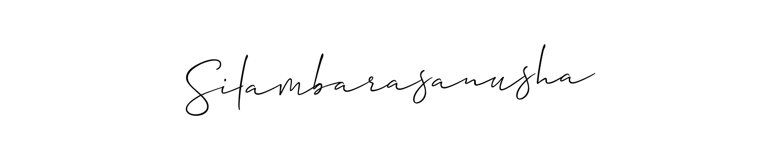 You should practise on your own different ways (Allison_Script) to write your name (Silambarasanusha) in signature. don't let someone else do it for you. Silambarasanusha signature style 2 images and pictures png