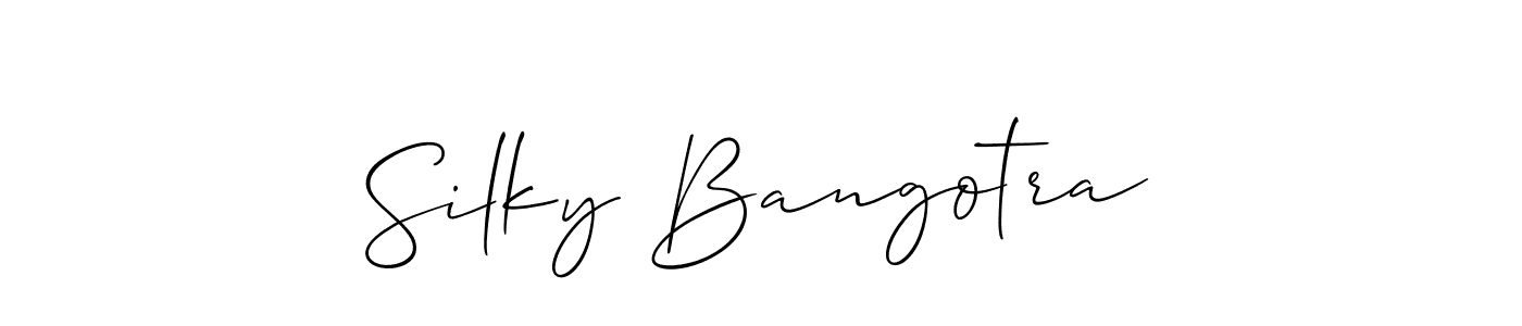 Similarly Allison_Script is the best handwritten signature design. Signature creator online .You can use it as an online autograph creator for name Silky Bangotra. Silky Bangotra signature style 2 images and pictures png