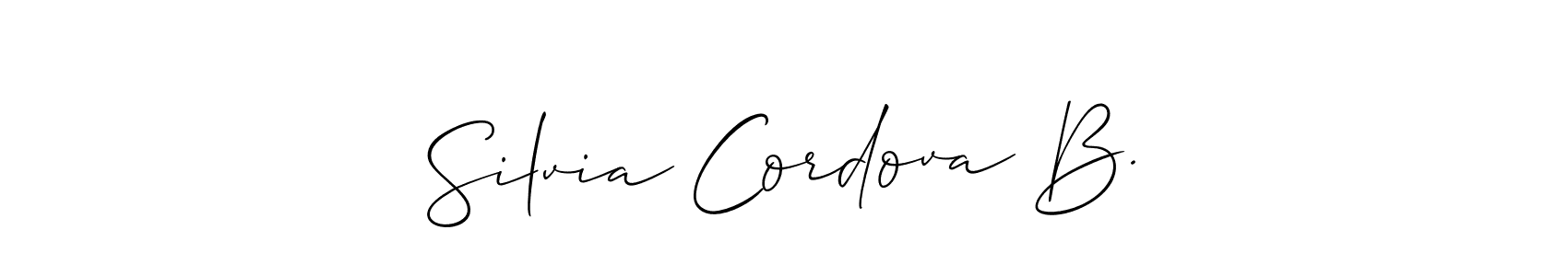 It looks lik you need a new signature style for name Silvia Cordova B.. Design unique handwritten (Allison_Script) signature with our free signature maker in just a few clicks. Silvia Cordova B. signature style 2 images and pictures png