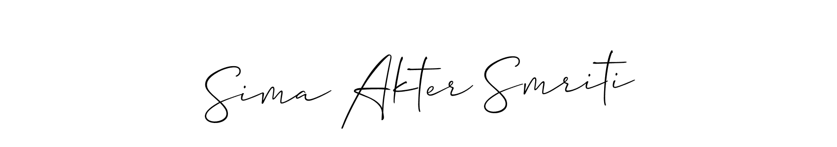 if you are searching for the best signature style for your name Sima Akter Smriti. so please give up your signature search. here we have designed multiple signature styles  using Allison_Script. Sima Akter Smriti signature style 2 images and pictures png