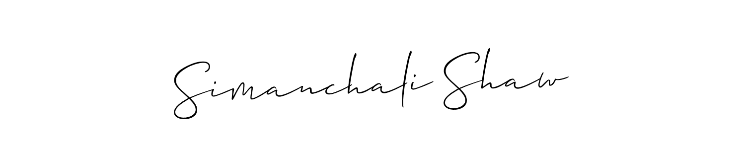 This is the best signature style for the Simanchali Shaw name. Also you like these signature font (Allison_Script). Mix name signature. Simanchali Shaw signature style 2 images and pictures png