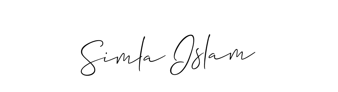 The best way (Allison_Script) to make a short signature is to pick only two or three words in your name. The name Simla Islam include a total of six letters. For converting this name. Simla Islam signature style 2 images and pictures png