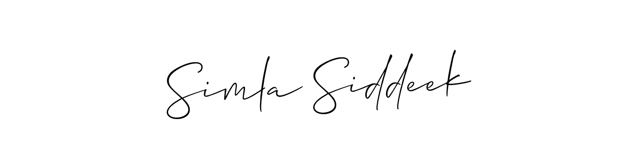 It looks lik you need a new signature style for name Simla Siddeek. Design unique handwritten (Allison_Script) signature with our free signature maker in just a few clicks. Simla Siddeek signature style 2 images and pictures png