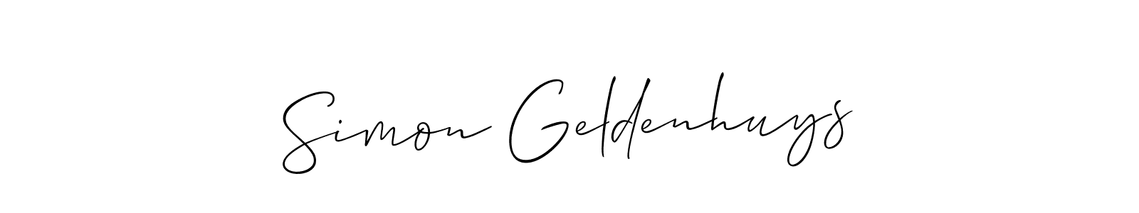 It looks lik you need a new signature style for name Simon Geldenhuys. Design unique handwritten (Allison_Script) signature with our free signature maker in just a few clicks. Simon Geldenhuys signature style 2 images and pictures png