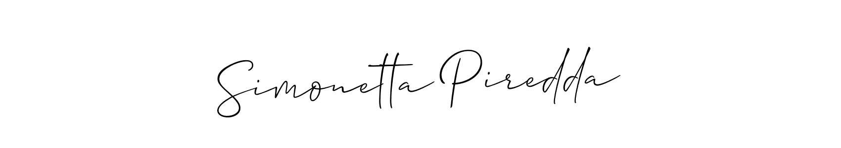 The best way (Allison_Script) to make a short signature is to pick only two or three words in your name. The name Simonetta Piredda include a total of six letters. For converting this name. Simonetta Piredda signature style 2 images and pictures png