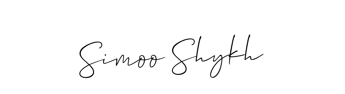 The best way (Allison_Script) to make a short signature is to pick only two or three words in your name. The name Simoo Shykh include a total of six letters. For converting this name. Simoo Shykh signature style 2 images and pictures png