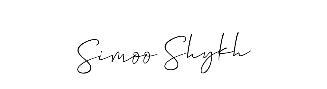 The best way (Allison_Script) to make a short signature is to pick only two or three words in your name. The name Simoo Shykh include a total of six letters. For converting this name. Simoo Shykh signature style 2 images and pictures png