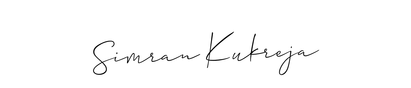 Make a short Simran Kukreja signature style. Manage your documents anywhere anytime using Allison_Script. Create and add eSignatures, submit forms, share and send files easily. Simran Kukreja signature style 2 images and pictures png