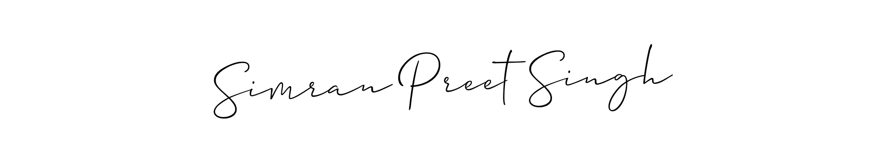 The best way (Allison_Script) to make a short signature is to pick only two or three words in your name. The name Simran Preet Singh include a total of six letters. For converting this name. Simran Preet Singh signature style 2 images and pictures png