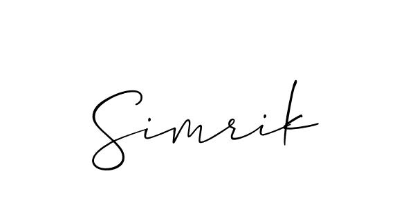 Design your own signature with our free online signature maker. With this signature software, you can create a handwritten (Allison_Script) signature for name Simrik. Simrik signature style 2 images and pictures png